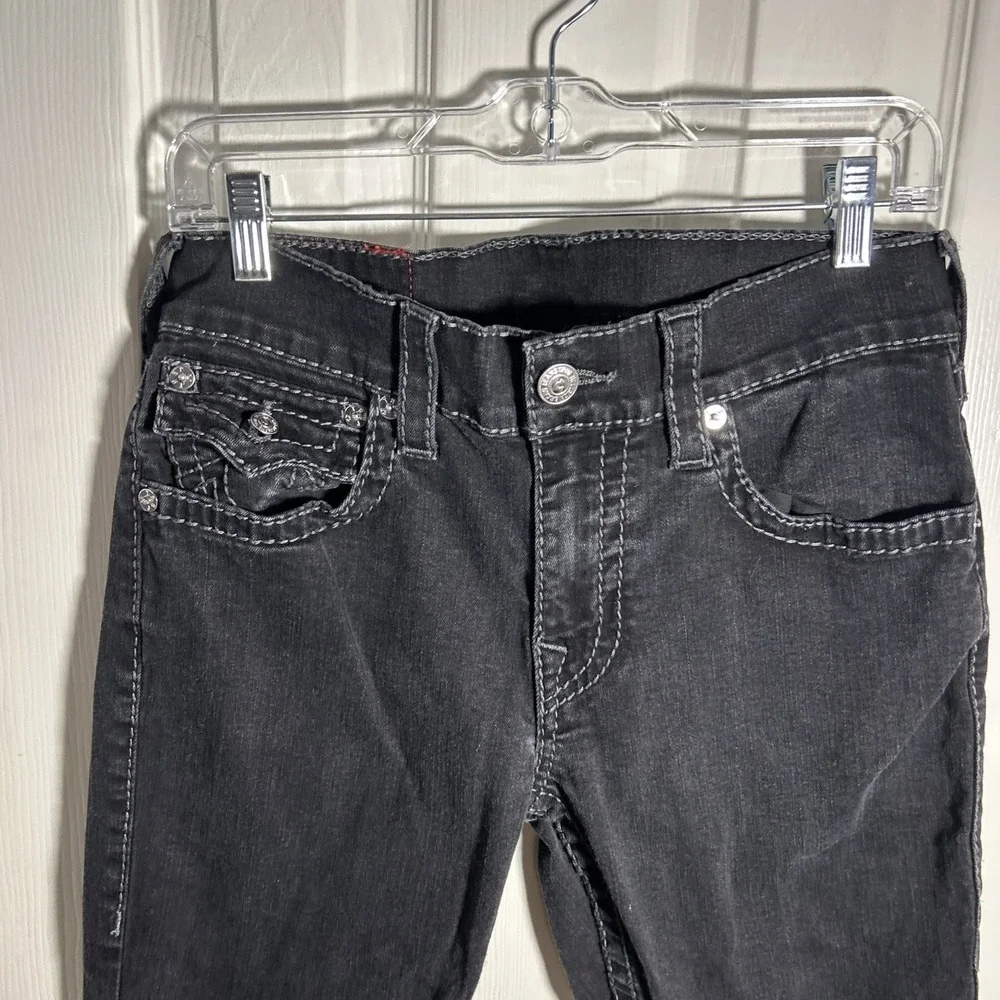 True Religion Ricky Men 31 Jean Rinse Black Flap Button Pocket Relaxed Straight